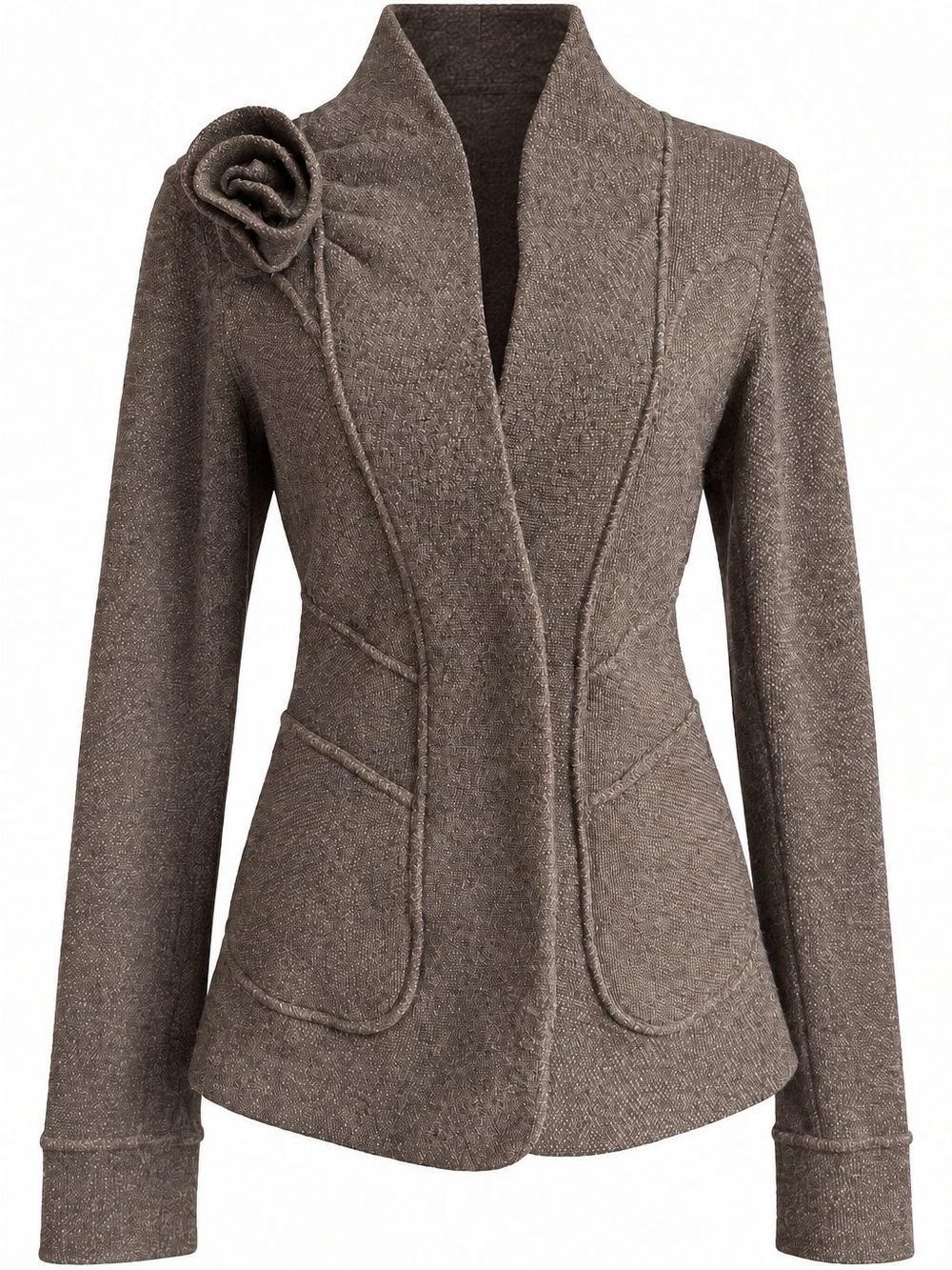 LO.RI Made in Italy Taupe Brown Rose Appliqué Cardigan Size Small | Wool Knit